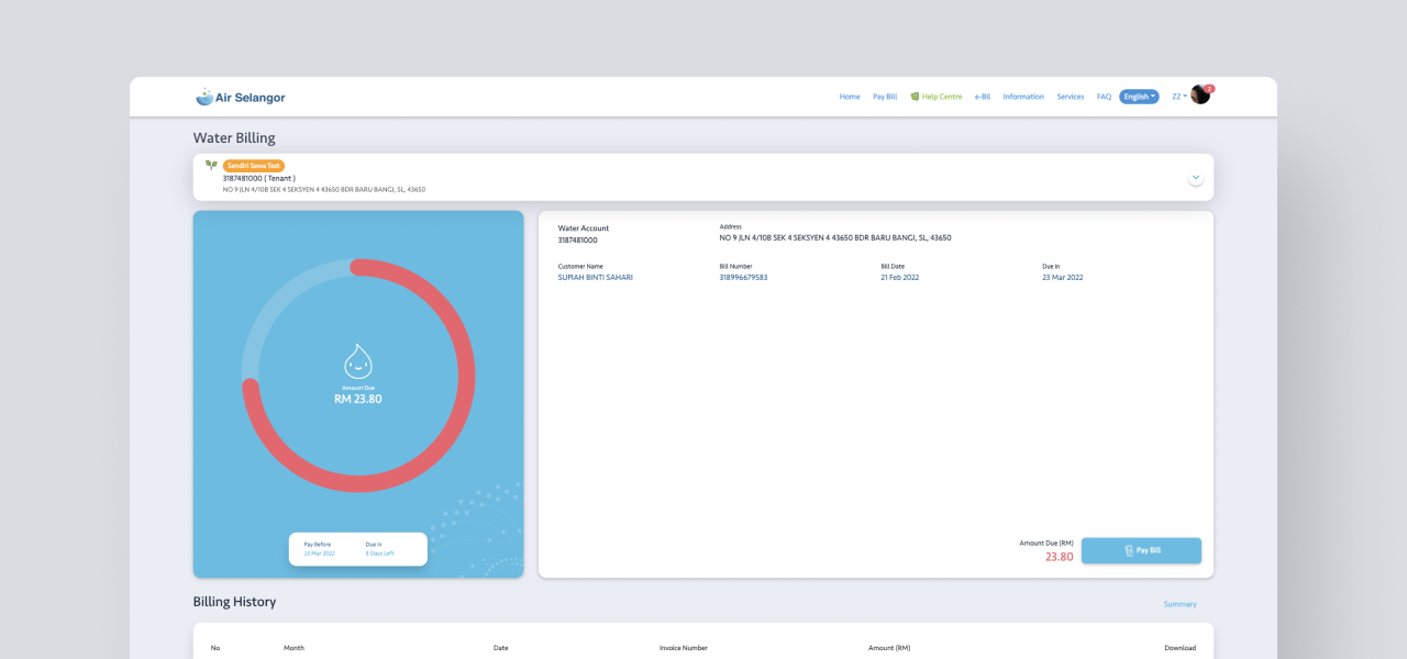 Air Selangor Customer Portal